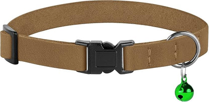 Breakaway Cat Collar Leather with Removable Bell - 13 Colors Available - Soft Adjustable Girl Boy Safety Lightweight Pet Kitten Collars Pink Brown Blue Green Red Orange Black (Brown)