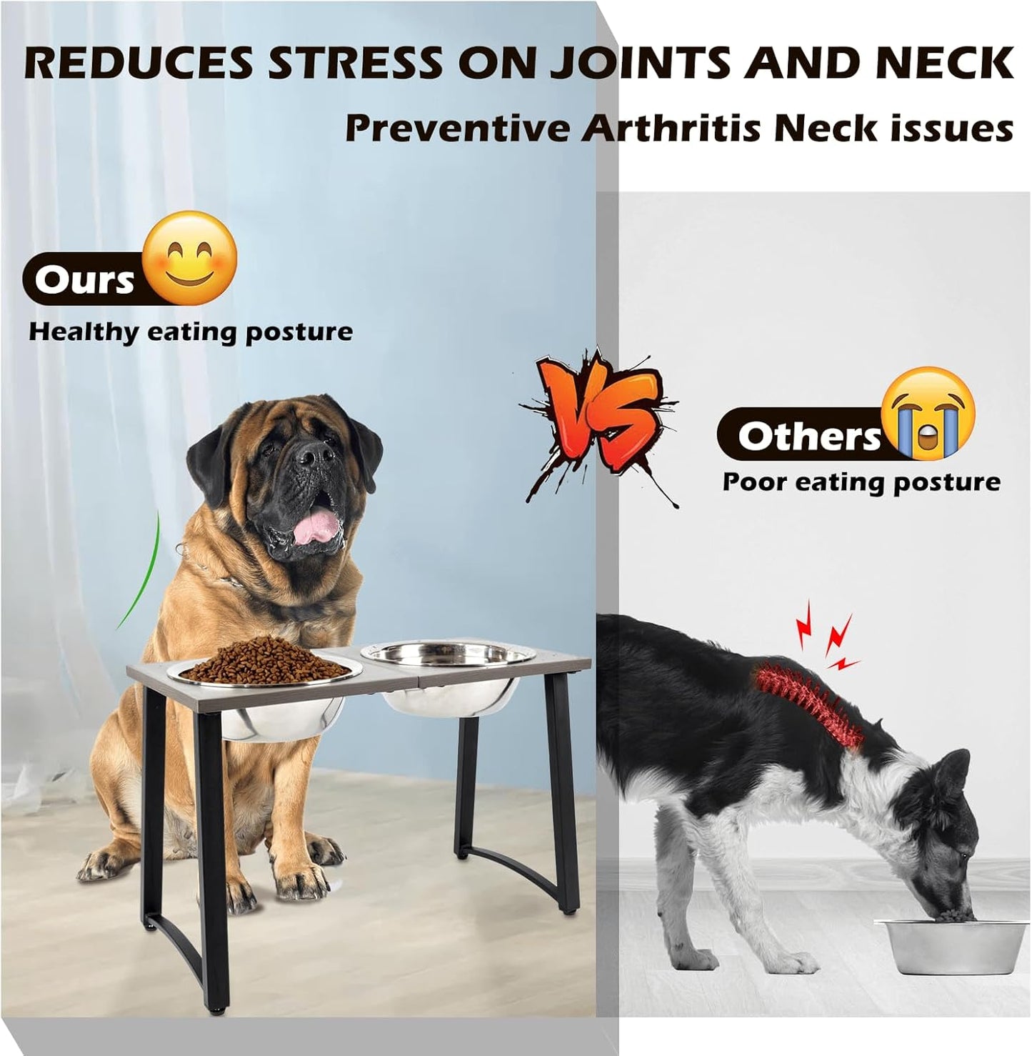 Elevated Dog Bowls for X-Large & Large Dogs, 16” Tall Raised Feeder Stand with 2×3000ML Stainless Steel Bowls and Slow Feeder, Heavy-Duty Dog Food & Water Bowl Set