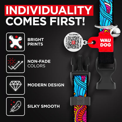 WAUDOG Nylon Cat Collar with Removable Bell and QR ID Tag for Small, Medium and Large Breeds Adjustable Long Lasting Durable Kitten Collars Boy & Girl