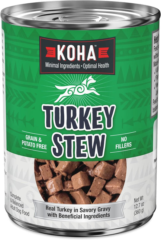 KOHA Minimal Ingredient Turkey Stew for Dogs, High Protein Limited Ingredient Dog Food, 12.7oz Cans (Case of 12)