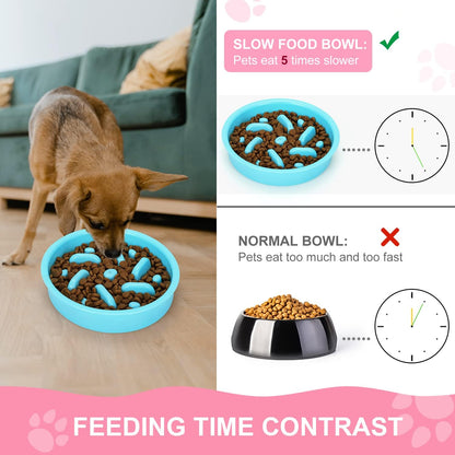 Slow Feeder Dog Bowls 3 in 1 Stainless Steel Dog Food and Water Bowls with Non-Spill Non-Skid Silicone Mat to Slow Down Eating for Large Medium Small Breed Size Dogs and Cats