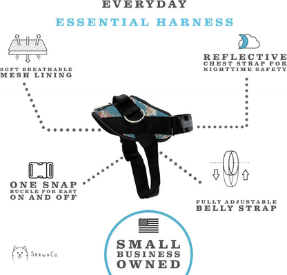 ShawnCo Essential Dog Harness, No-Pull Pet Vest with 3 Leash Clips, No Choke, Reflective, Adjustable and Padded, for Easy Walking and Training for Small, Medium and Large Dogs (Freckle's Garden, L)