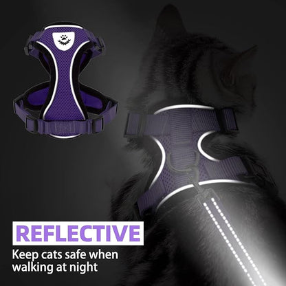 PUPTECK Cat Harness and Leash Set Escape Proof Reflective Cat Walking Harness Adjustable Soft Breathable Mesh Vest for Small Pets, Purple, M