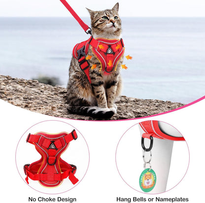 Cat Harness and Leash for Walking Soft Cat Harness Escape Proof, Adjustable Kitten Harness Cat Leash Reflective Strips Jacket, Breathable Cat Vest Harness Set for Kitten Easy to Wear Outdoor Walking