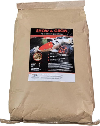 HALF OFF PONDS Show & Grow Koi Fish Food - 30 lb Floating Pellets, 3mm Size - Goldfish Food for Ponds - 35% Protein with Beta Carotene & Vitamins - Enhances Color Vibrancy & Body Definition