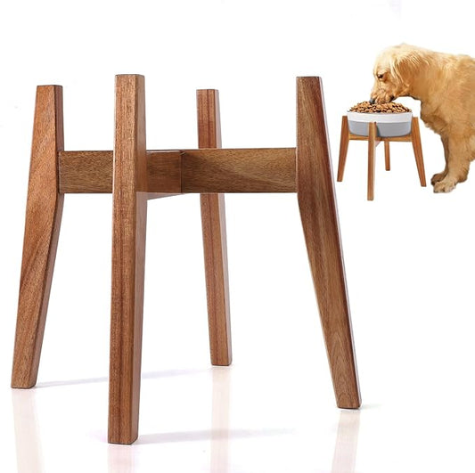 Elevated Dog Bowl Stand, Xlarge Raised Dog Bowl Station for Large Breed Pets, Dog Bowl Holder Fits Up to 11-inches Diameter Bowl, for Water Fountain and Dishes, Acacia Wooden, Stand Only