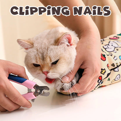 Cat Grooming Wrap, Self-Adherent Soft Cat Blanket to Wrap, Nail Clipping, Anti-Bite, Anti-Scratch, Anti-Escape Calming Wrap (Cute Prints, 10-13 lbs)