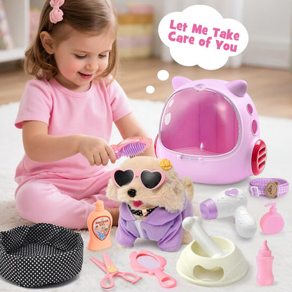 17pcs Robot Dog Toys for Girls Kids Boys 3-6, Realistic Interactive Robot Puppy Dog Plush Toys with Walk & Bark, Pretend Play Puppy Pet Care Playset, 3 4 5 6 Year Old Girl Birthday Gift Ideas