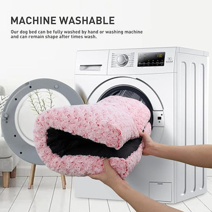 KSIIA Washable Dog Bed Deluxe Plush Dog Crate Beds Comfy Kennel Pad Anti-Slip Pet Sleeping Mat for Large, Jumbo, Medium, Small Dogs Breeds, 41" x 27", Pink