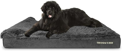 The Dog’s Bed Orthopedic Headrest Dog Bed XXXL Fur Grey, Memory Foam, Pain Relief for Arthritis, Hip & Elbow Dysplasia, Post Surgery, Lameness, Supportive, Waterproof Washable Cover