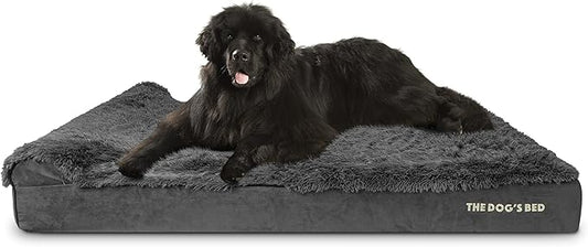 The Dog’s Bed Orthopedic Headrest Dog Bed XXXL Fur Grey, Memory Foam, Pain Relief for Arthritis, Hip & Elbow Dysplasia, Post Surgery, Lameness, Supportive, Waterproof Washable Cover