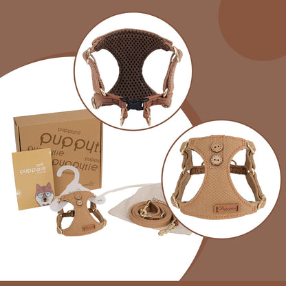 Puppytie No Pull Dog Harness with Multifunction Dog Leash, Soft Adjustable, Escape Proof, Classic Style, Khaki Camel, S
