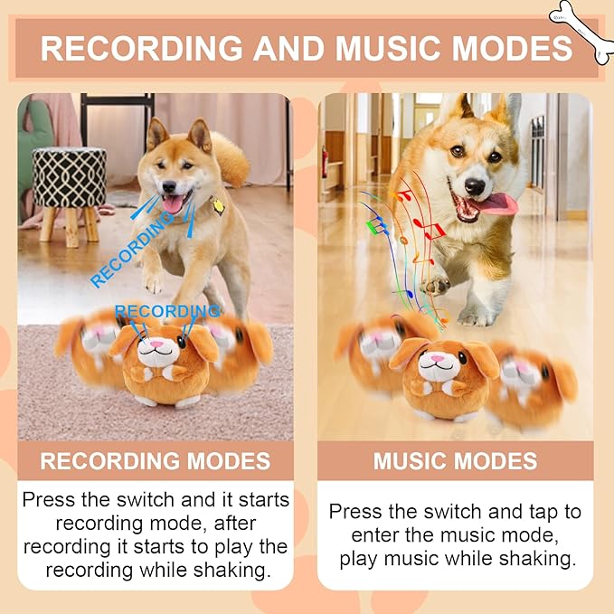 BABORUI Interactive Dog Toys Puppy, Jumping Squeaky Dog Toys with Recording and Music Modes, Rechargeable Moving Dog Chew Toys for Small/Medium/Large Dogs to Keep Them Busy(Puppy)