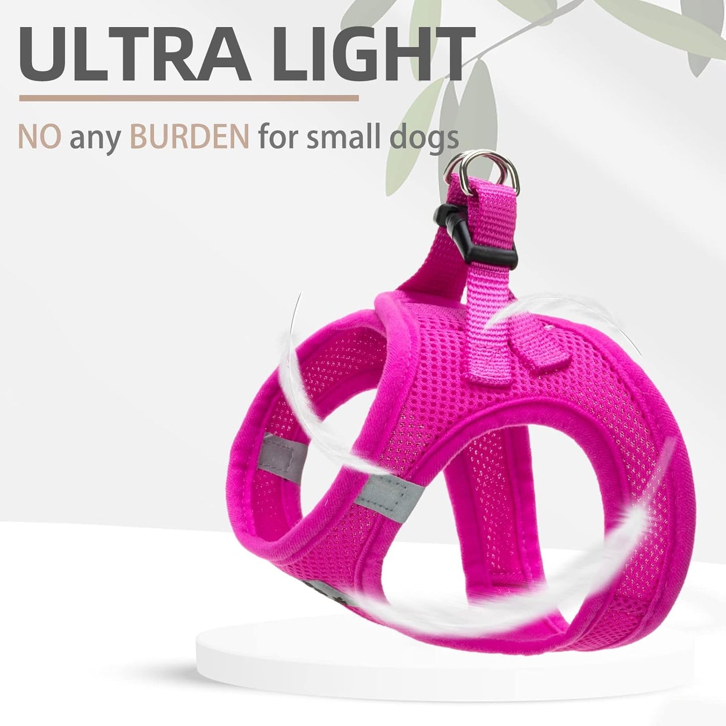 PUPTECK Adjustable Dog Harness Collar and Leash Set Step in No Pull Pet Harness for Small Medium Dogs Puppy and Cats Outdoor Walking Running, Soft Mesh Padded Reflective Vest Harnesses, Solid Pink M