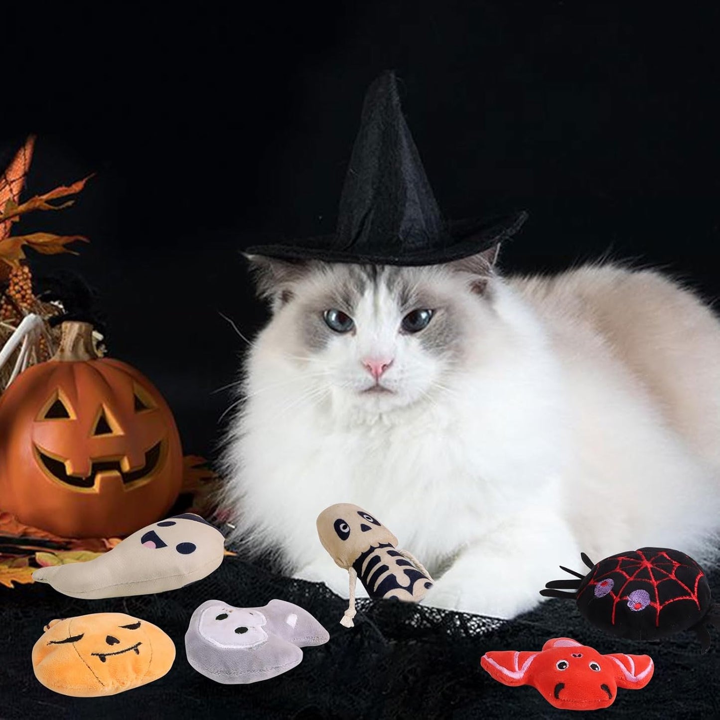 FOIMAS Halloween Catnip Toys,Pumpkin Ghost Catnip Toy Chew Bite Plush Toy for Cat Interactive, Pack of 6
