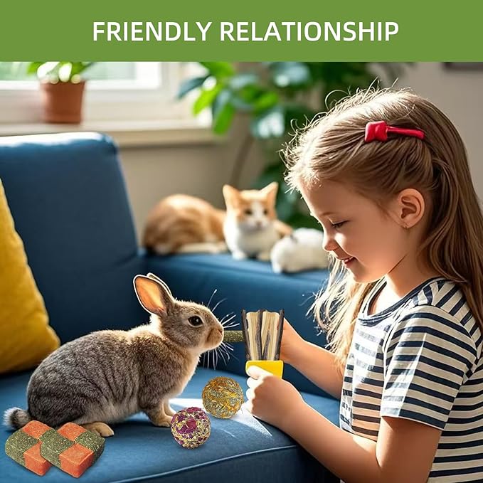 50-60pcs Bunny Chew Toys for Rabbits Teeth, Natural Rabbit Toys Apple Wood Sticks, Carrot, Timothy Grass Treats for Small Pets, Hamster, Chinchilla, Guinea Pig (50-60Pcs Rabbit Treats)