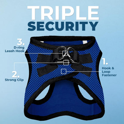 Best Pet Supplies Voyager Step-in Air Harness - All Weather Mesh, Reflective, No Pull Harness for Dogs, Cats - Secure with Hook & Loop Fastener, Buckle, Double D-Rings - Royal Blue/Black Trim, XXXS