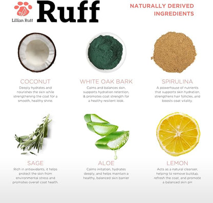 Ruff by Lillian Ruff No-Rinse Waterless Dog Shampoo Spray | Sandalwood Amber | Pet Deodorizer | for Cleaning, Conditioning, Detangling & Moisturizing Dogs & Cats | Safe for Puppies | USA Made