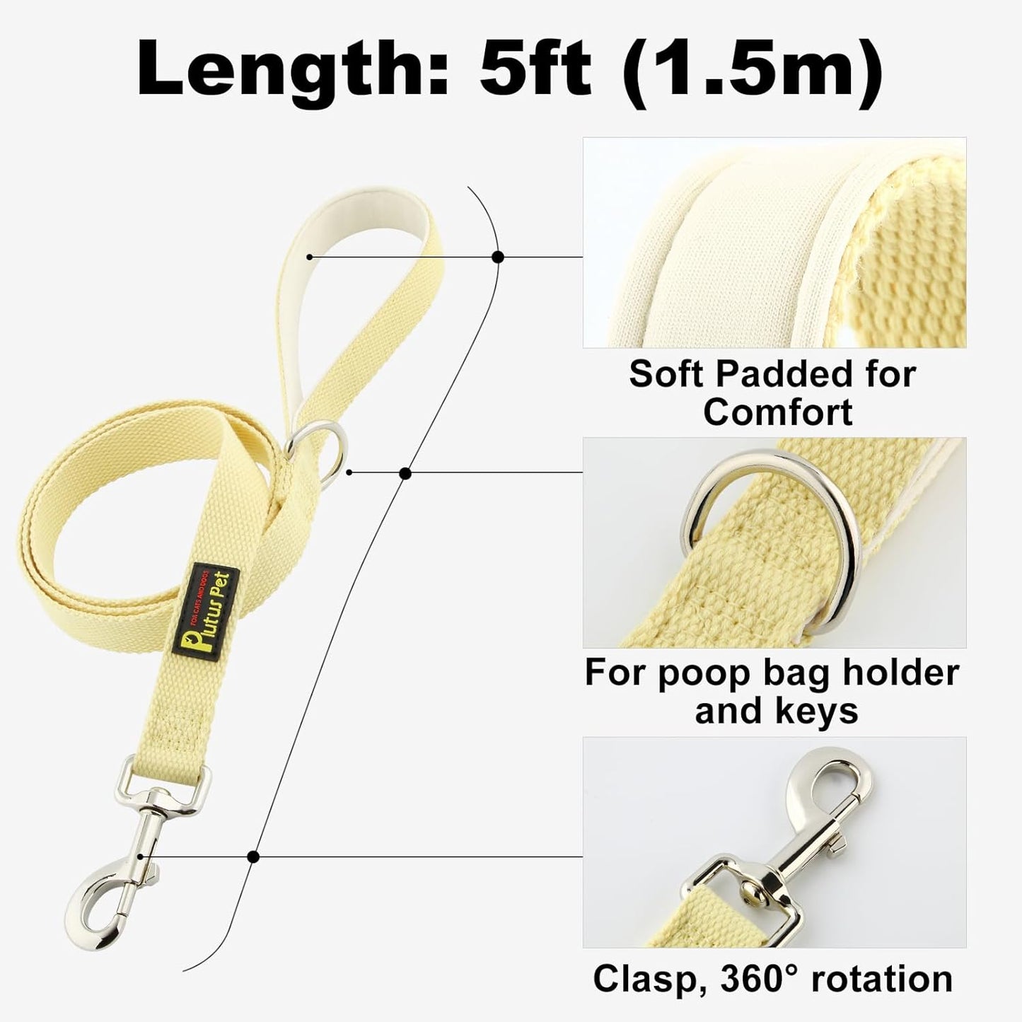 Plutus Pet Cotton Dog Harness and Leash Set, Reflective and Soft Padded, Quick Fit Vest Harness, for Small, Medium and Large Dogs, Light Yellow, XS