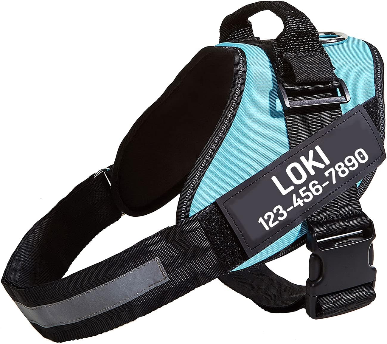 PawPawify Custom No Pull Dog Harness with Name and Phone Number, Heavy Duty Personalized Pet Vest to Prevent Tugging, Pulling, or Choking, Training and Walking (Sky Blue, XL (Chest 28-35in))