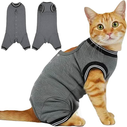 T'CHAQUE Cat Clothes Surgery Recovery Suit for Female Male, Cat Onesie Pet Surgical Pajamas Hind Legs Long Sleeve, Abdominal Wound Skin Diseases, E-Collar Alternative, Spay Recovery Suit, Gray-L