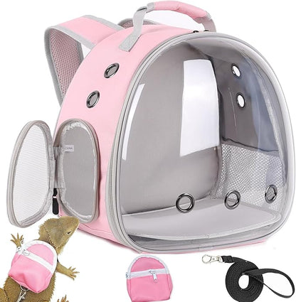 Leopard Gecko Backpack Carrier,Reptile Portable Backpack Carrier with Small Backpack Harness Leash Set,Space Capsule Clear Bubble Window Travel Backpack for Lizard Travel,Guinea Pig,Rabbit