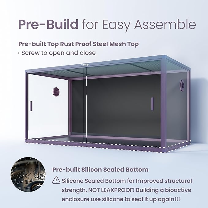 120 Gallon Bearded Dragon Tank,48" x 24" x 24" Reptile Tank with Sliding Door Top Screen Ventilation, Front Opening Reptile Enclosure for Easy Maintenance