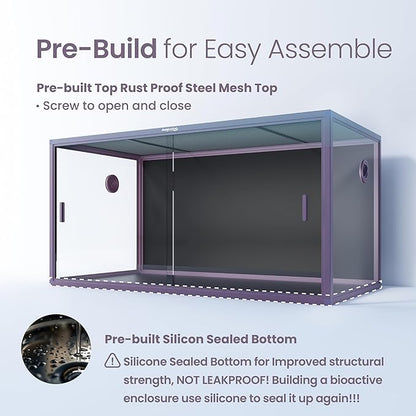 120 Gallon Bearded Dragon Tank,48" x 24" x 24" Reptile Tank with Sliding Door Top Screen Ventilation, Front Opening Reptile Enclosure for Easy Maintenance