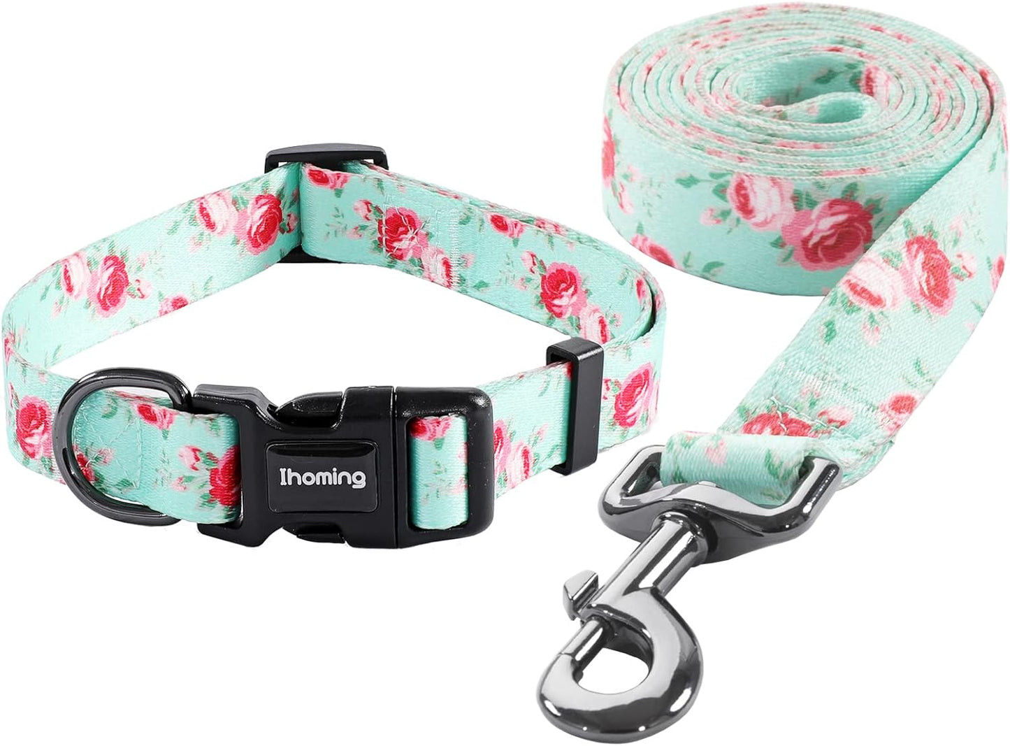 Ihoming Puppy Collar and Leash Set for Daily Outdoor Walking Running Training, Floral Spring Design for Extra Small Boys Girls Dogs Cats Pets, XS-Up to 10LBS