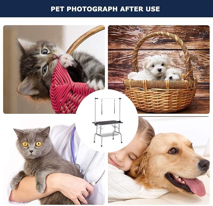 36" Dog Grooming Table Foldable Pet Grooming Tables with Adjustable Arm Noose Storage Mesh Tray Maximum Capacity Up to 330lbs Black