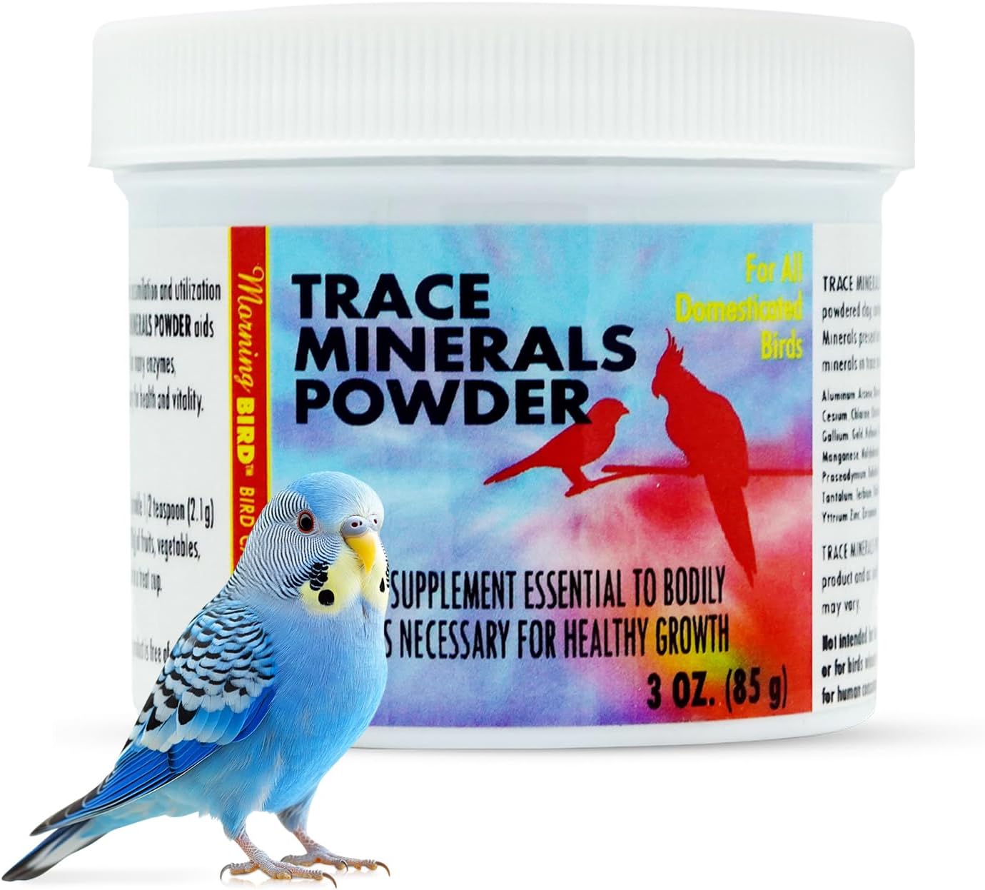 Morning Bird Trace Minerals Powder 3 Oz – Complete Mineral Supplement for Birds – Promotes Energy, Metabolism & Enzyme Activity – Easy to Mix for Daily Vitamin Support.