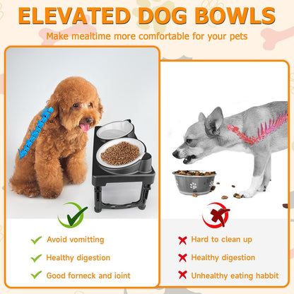 Elevated Dog Bowls Collapsible for Large Size Medium Small Dogs, 2 Raised Dog Bowls for Food Water &1 Slow Feeder Bowl, 5 Heights Adjustable Bowl Stand with Non-Slip Feet