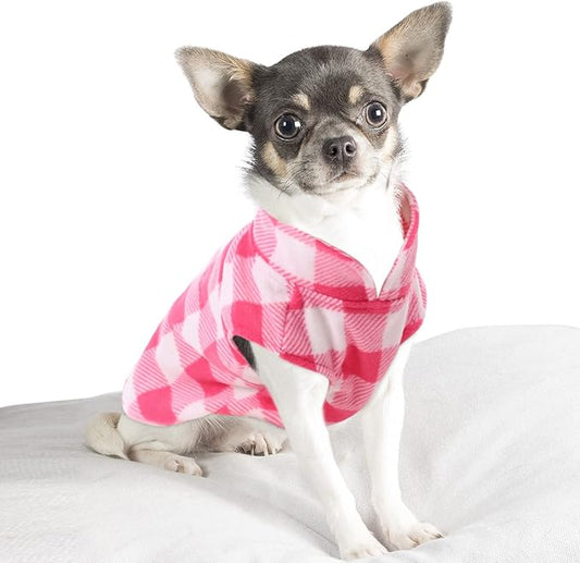 KAMA BRIDAL Spring Autumn Winter Coat Pullover Fleece Vest for Cats Small and Medium Dogs Thin Sweater Pink & White Plaid (Pink, XS)