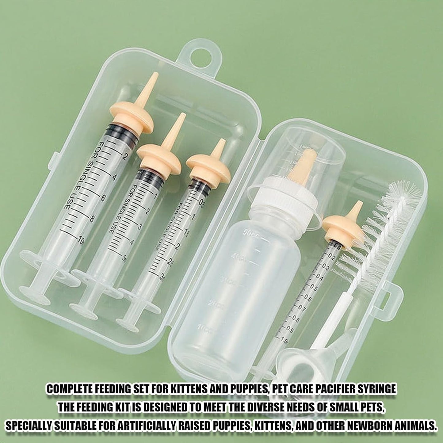 Pet Feeding Syringe with Nipple, Silicone Feeding Tools for Kitten Puppy Feeding Syringe for Newborn Cat Dog Small Animals Rabbits (4 syringe+ 1 bottle+1 brush)