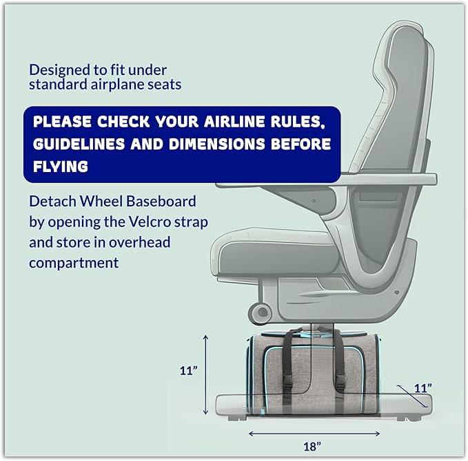 Katziela Rolling Rover Airline Compliant Expandable Premium Pet Carrier 6-Wheeled Baseboard Telescopic Handle Two-Sided Expandable Rolling Carrier Designed (Gray- Blue Piping)