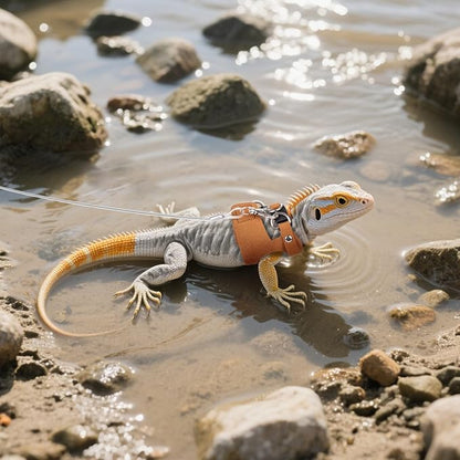 3 Pack Escape-Proof Bearded Dragon Leash - Adjustable Leather Vest and Retractable Nylon Leash, Bearded Dragons Accessories for Chameleons & Small Pets (S/M/L,Brown)