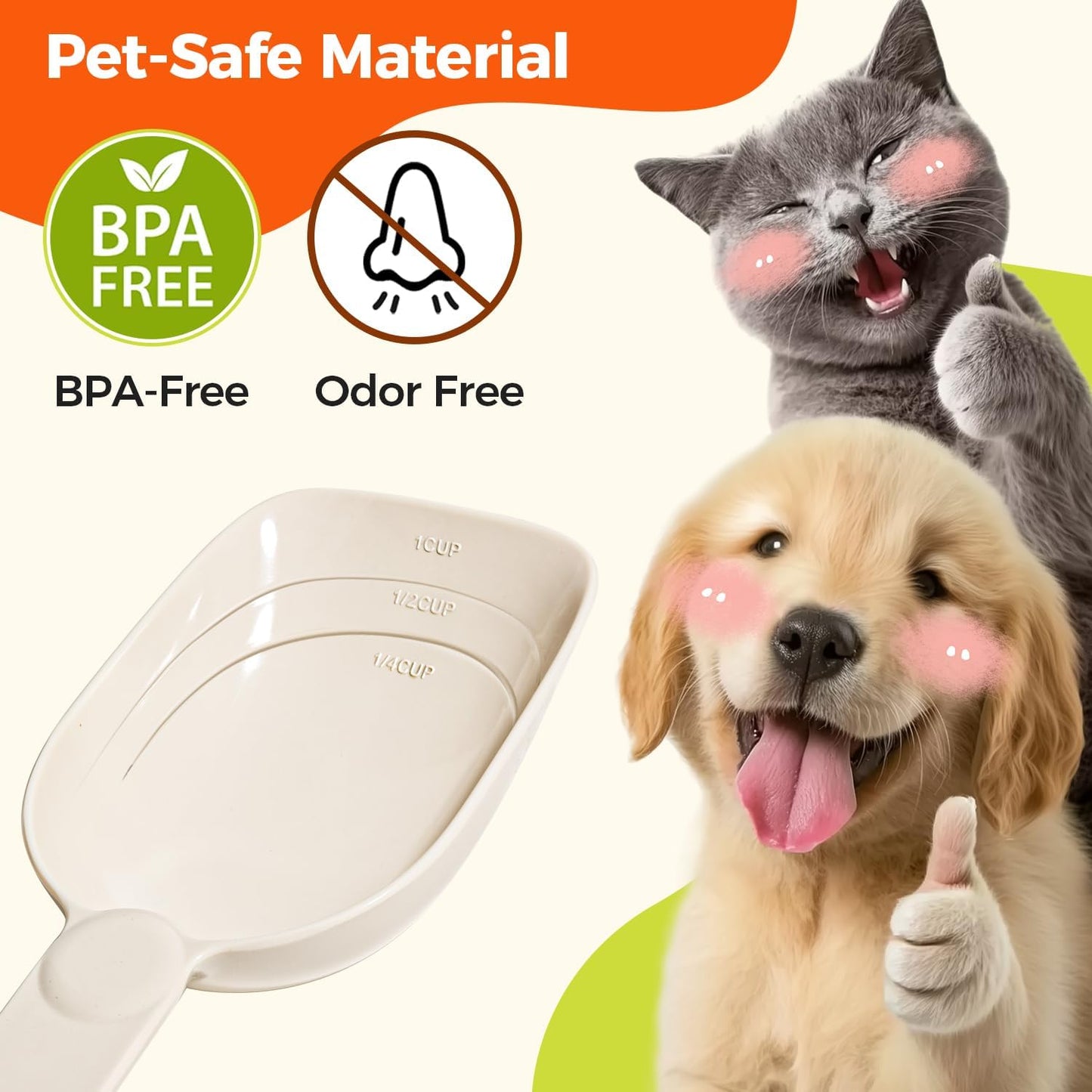 Dog Food Scoop 1 Cup, One Cup Measuring Cup, Food-Grade Melamine Pet Food Scoop, Durable 1 Cup Scoop with Precise Markings, BPA-Free & Dishwasher Safe (White, 8oz)