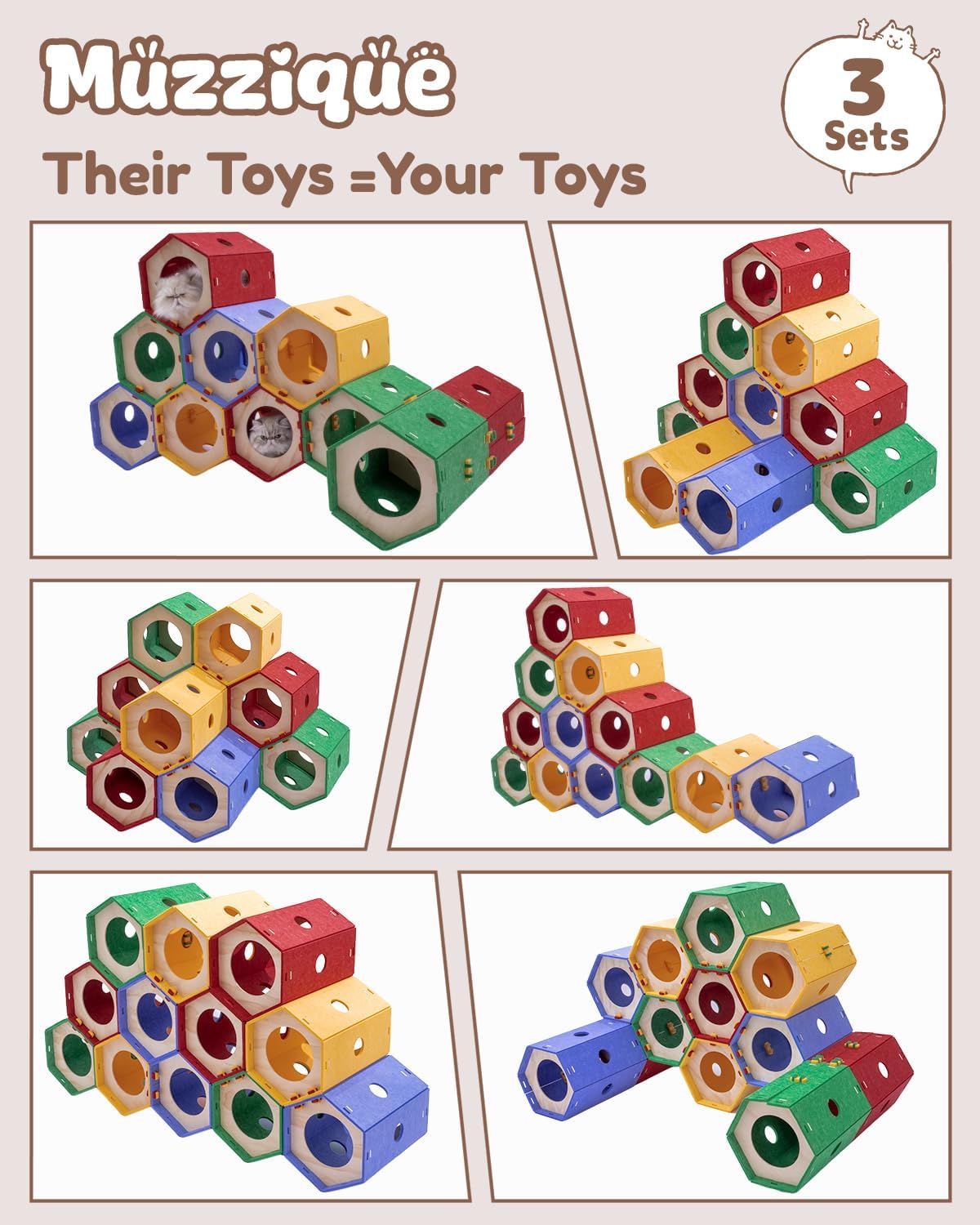 Cat Tunnel Bed, for Indoor Cats, DIY Transformable Pet Tunnel Tube, 8 Way Hiding Large Washable Kitty Play Toy, Puppy Circle House, Expandable Hideaway Peekaboo Kitten/Rabbit Cave, Hideout Cube, 1 Set