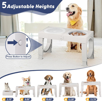 XIAZ Slow Feeder Dog Bowl Elevated Food and Water Bowl Stand for Large Medium Sized Dog, 4 Heights Adjustable, Non-Slip, Durable, Prevents Bloating & Improves Digestion for Dogs