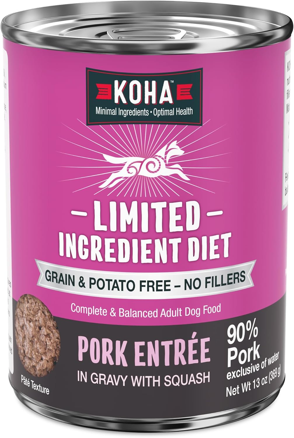 KOHA Limited Ingredient Diet Pork Entrée for Dogs- Sensitive Stomach Canned Dog Food - High Protein, No Fillers Pate Dog Food - 13 oz Pack of 12