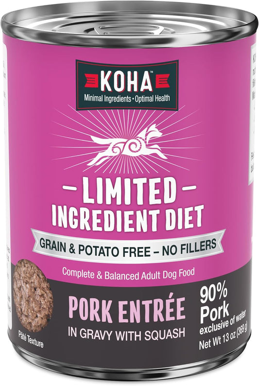 KOHA Limited Ingredient Diet Pork Entrée for Dogs- Sensitive Stomach Canned Dog Food - High Protein, No Fillers Pate Dog Food - 13 oz Pack of 12