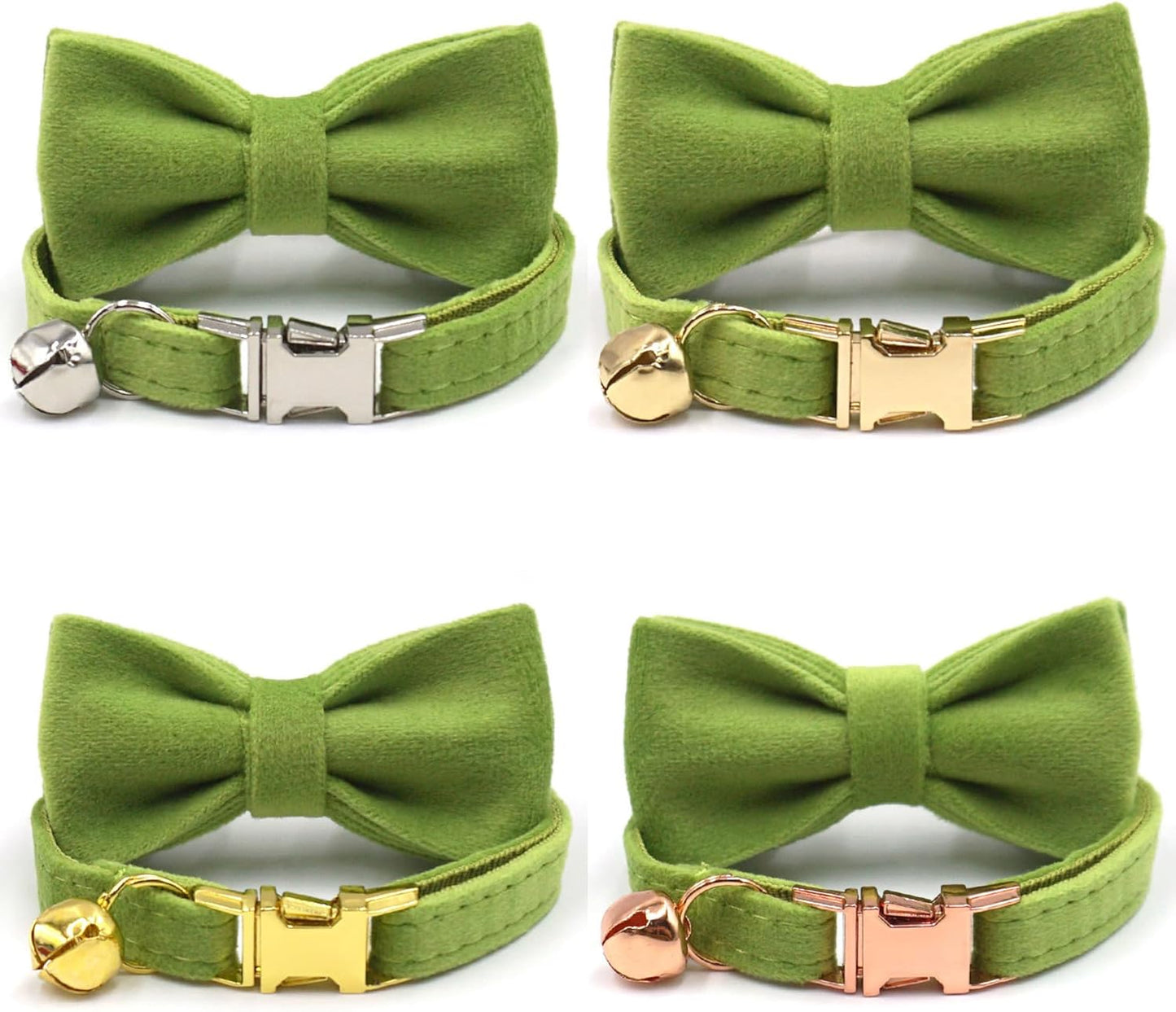 Personalized Cat Collars with Bells Custom Cat Collar with Name Tag Cute Soft Small Cat Collar for Boy and Girl Cats Kitten (Matcha Green)