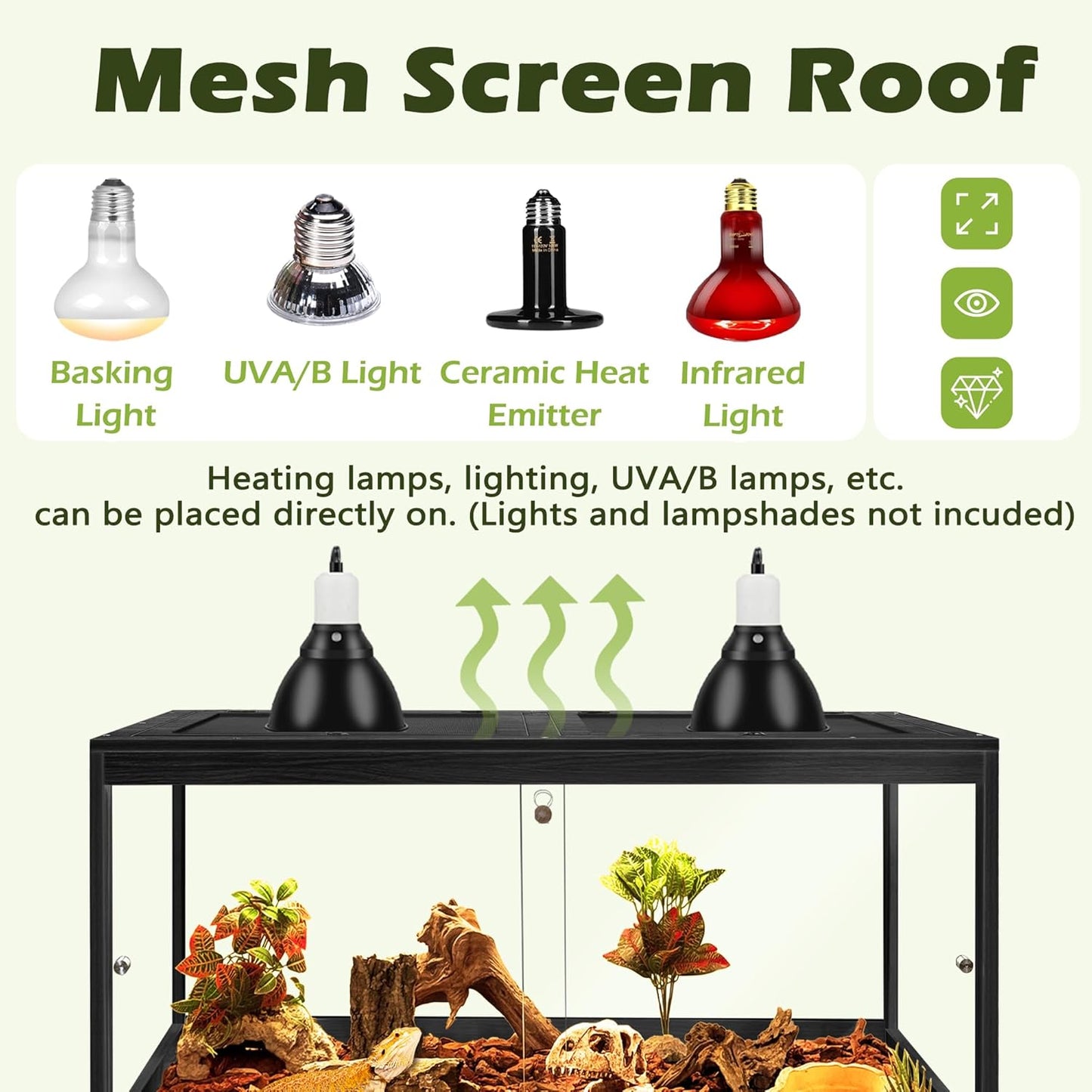 Prolee Tempered Glass Beard Dragon Tank 37 Gallons,Reptile Encloure and Snake Tank with Metal Mesh Roof Door,Locking Design Reptile Tank for Lizard,Gecko,Chameleon (32"X16"X16",Black)