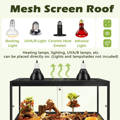 Prolee Tempered Glass Beard Dragon Tank 37 Gallons,Reptile Encloure and Snake Tank with Metal Mesh Roof Door,Locking Design Reptile Tank for Lizard,Gecko,Chameleon (32"X16"X16",Black)