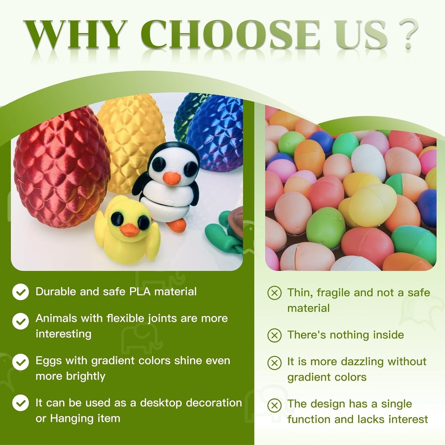 Mini 3D Printed Dragon Egg and 3D Printed Fidget Animals，Toy Fidget Bulk，Animal Miniature Figurines，Mini Egg Fillers，Teen Carnival Prizes（9pcs Set）