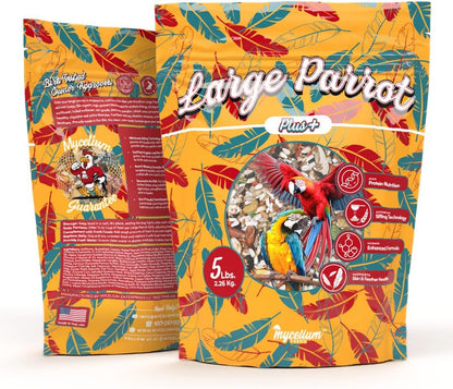 Mycelium Organic Large Parrot Plus Bird Food (5 LBS) | Premium Bird Seed for Macaws, Cockatoos & Parrots | High-Protein, Vitamin-Fortified, Skin & Feather Support | Non-GMO, USA Made, No Fillers