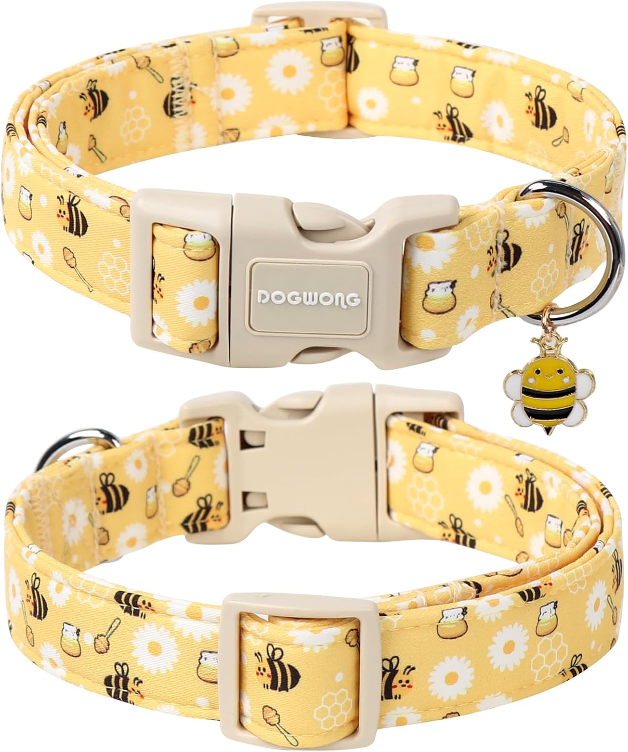 DOGWONG Yellow Bee Dog Collar- Cute Fun Dog Collars Adjustable Designer Spring Puppy Yellowe Dog Collar for Small Medium Large Dogs XL