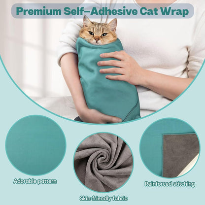 Paw Legend 35.4" Cat Wrap for Grooming Cat Wrap for Cutting Nails Cat Restraint for Nail Clipping Self Adhesive Blanket Restraint Cloth for Cats Within 22lbs
