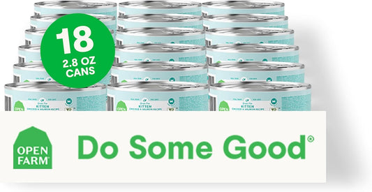 Open Farm Canned Kitten Food, Pate for Complete & Balanced Nutrition, Grain Free and Legume-Free Wet Kitten Food, Chicken & Salmon Recipe, 2.8oz Cans (Case of 18)