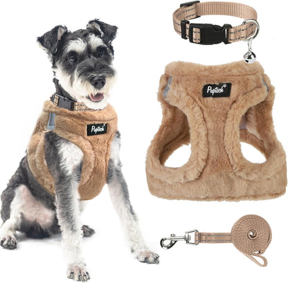 PUPTECK Adjustable Dog Harness Collar and Leash Set Step in No Pull Pet Harness for Small Medium Dogs Puppy and Cats Outdoor Walking Running, Soft Mesh Padded Reflective Vest Harnesses, Khaki M